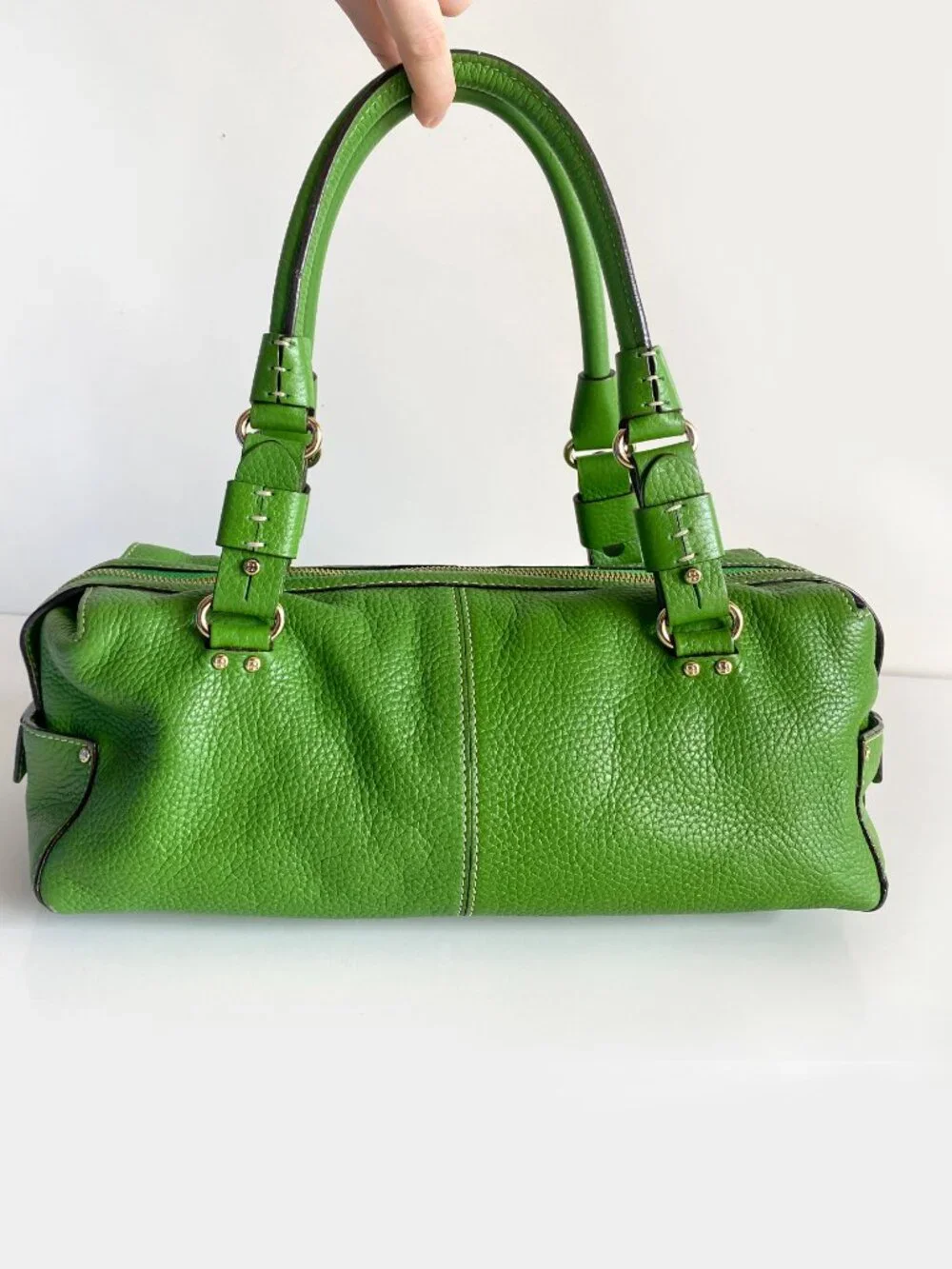 Kate Spade New York Green Leather Satchel Handbag Silver Hardware Y2K Vintage